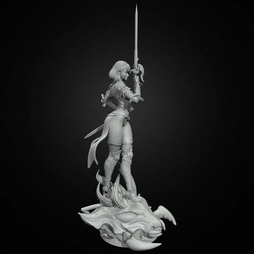 75mm Female Warrior with Raised Greatsword Ascending Pose, Resin Model Figure Kit, Fantasy Theme, Unassembled and Unpainted