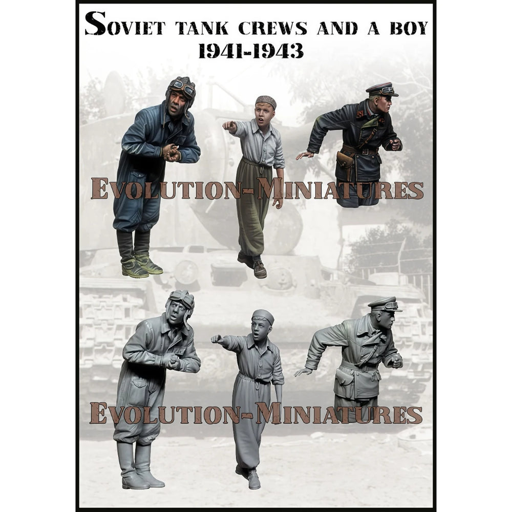 1/35 WWII Soviet Tank Crew and Boy, 5 Figures, Resin Model Figure Kit, Unassembled and Unpainted