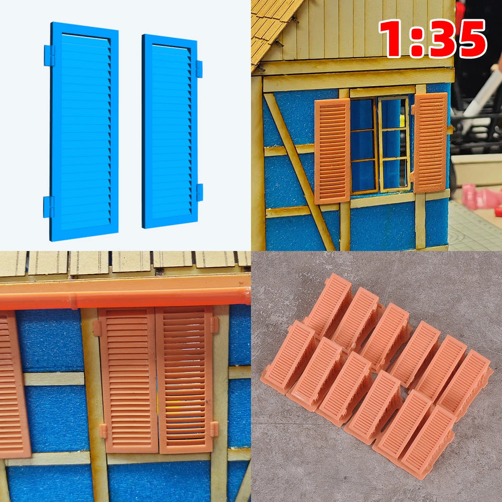 1/35 Shuttered Windows & Roof Brackets, Resin Model Accessory Kit, Historical Theme, Unpainted