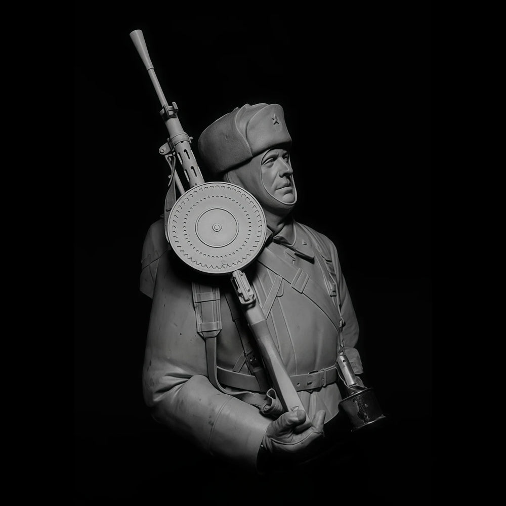 1/10 WWII Soviet Machine Gunner, Resin Model Bust Kit, Unassembled and Unpainted