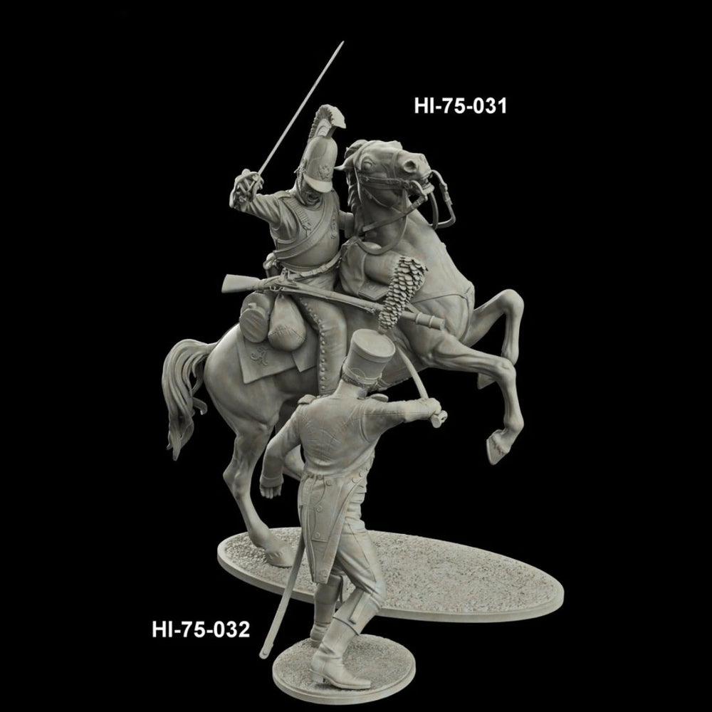 75mm Napoleonic Russian Cuirassier Cavalry, 2 Figures, Resin Model Figure Kit, Unassembled and Unpainted