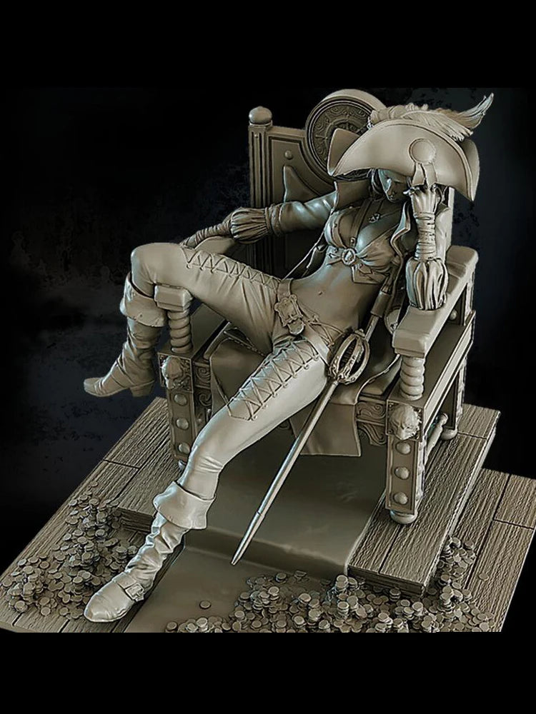1/24 Barbarian Warrior on Ornate Throne, Resin Model Figure Kit, Fantasy Theme, Unassembled and Unpainted