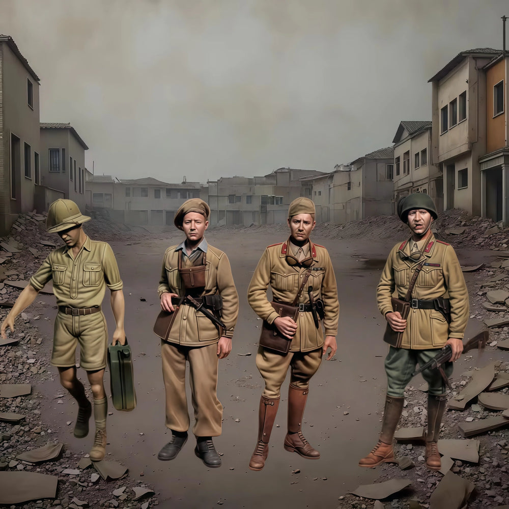 1/35 WWII British Tropical & German Soldiers, 4 Figures, Resin Model Figure Kit, Unassembled and Unpainted