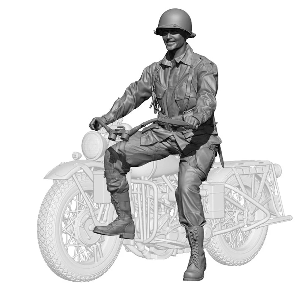 1/35 WWII US Soldier on Motorcycle, Resin Model Figure Kit, Unassembled and Unpainted