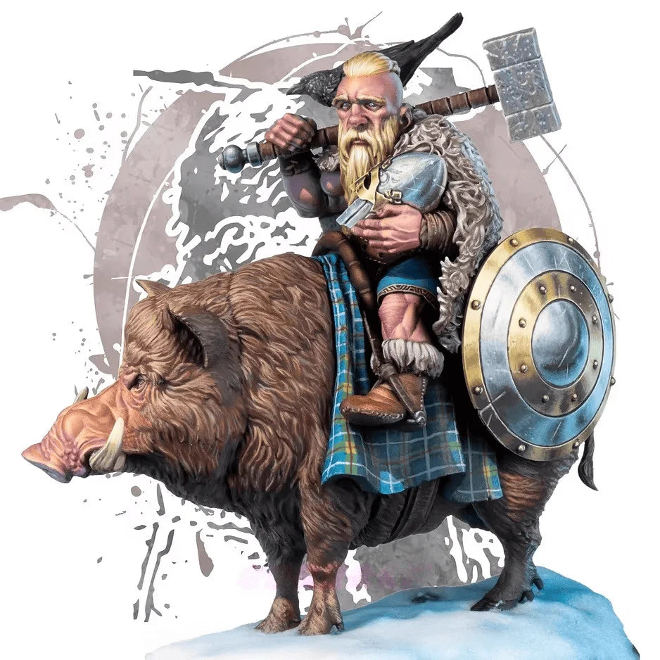 1/24 Dwarf Warrior Mounted on Beast, Resin Model Figure Kit, Fantasy Theme, Unassembled and Unpainted