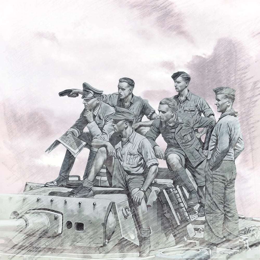 1/16 WWII German Tank Crew in Combat Positions, 6 Figures, Resin Model Figure Kit, Unassembled and Unpainted