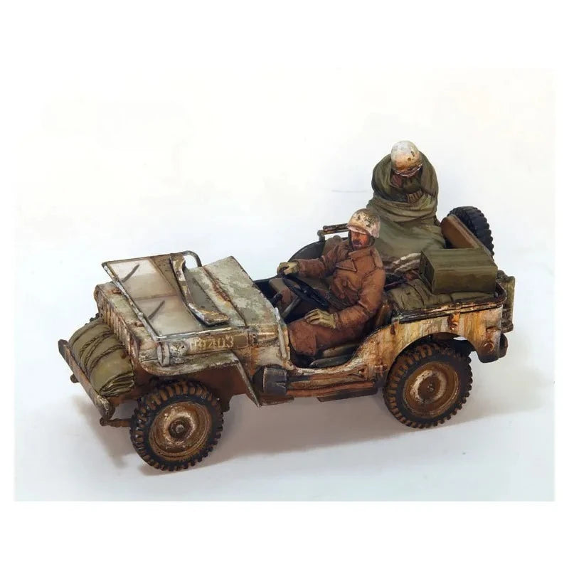 1/35 WWII US Infantry with Jeep, 2 Figures, Resin Model Vehicle Kit, Unassembled and Unpainted