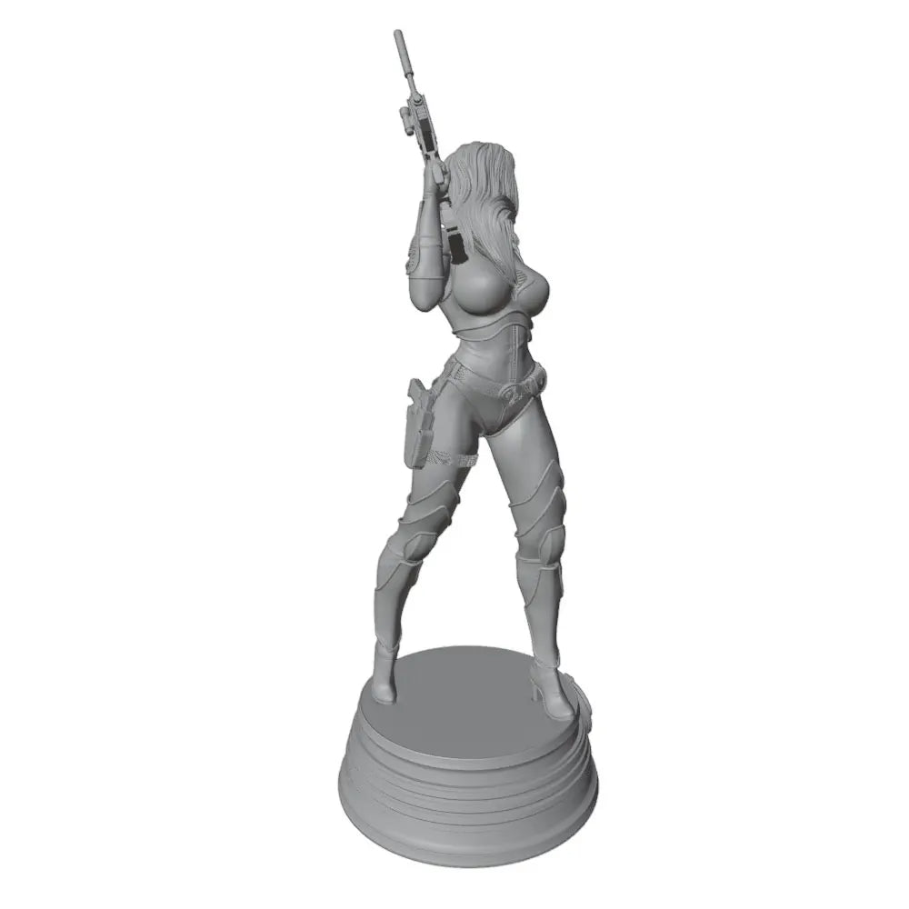 75mm Female Sci-Fi Soldier in Beret with Plasma Rifle, Resin Model Figure Kit, Fantasy Theme, Unassembled and Unpainted