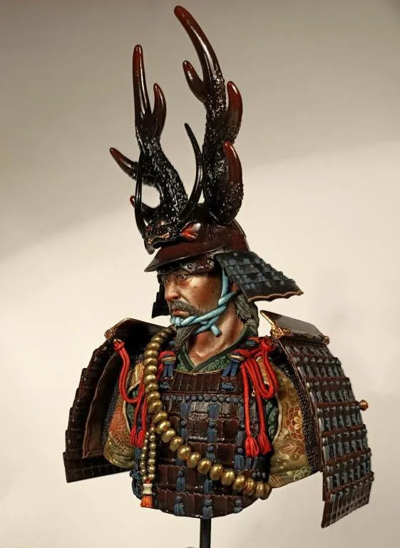 1/9 Samurai Warlord in Ornate Armor with Antler Helmet, Resin Model Bust Kit, Fantasy Theme, Unassembled and Unpainted
