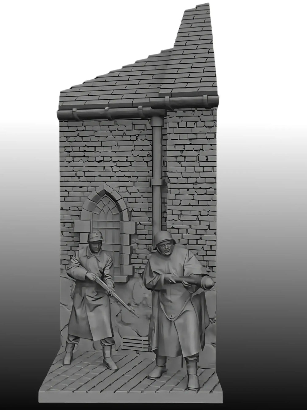 1/35 WWII German Infantry at Fortified Tower, 2 Figures, Resin Model Diorama Kit, Unassembled and Unpainted