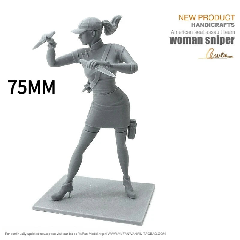 75mm Modern Female Sniper, Resin Model Figure Kit, Unassembled and Unpainted