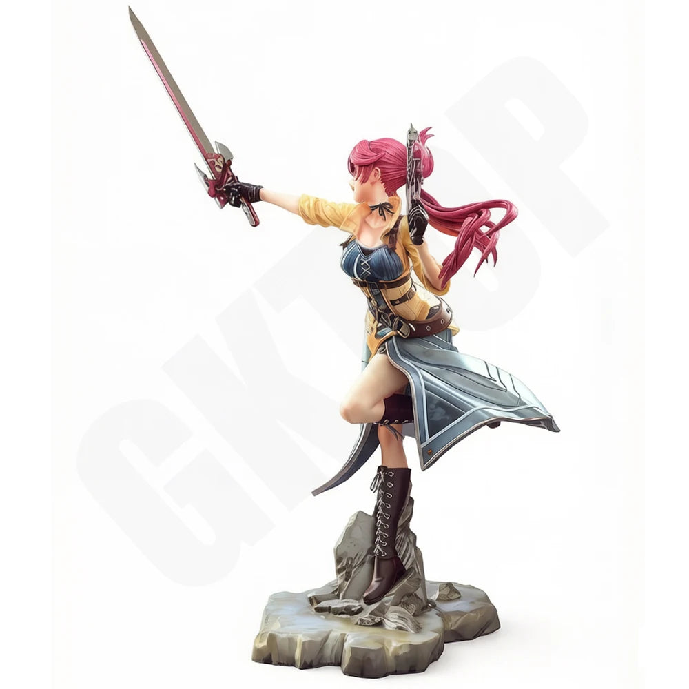 1/24 Magenta-Haired Warrior with Raised Sword, Resin Model Figure Kit, Fantasy Theme, Unassembled and Unpainted