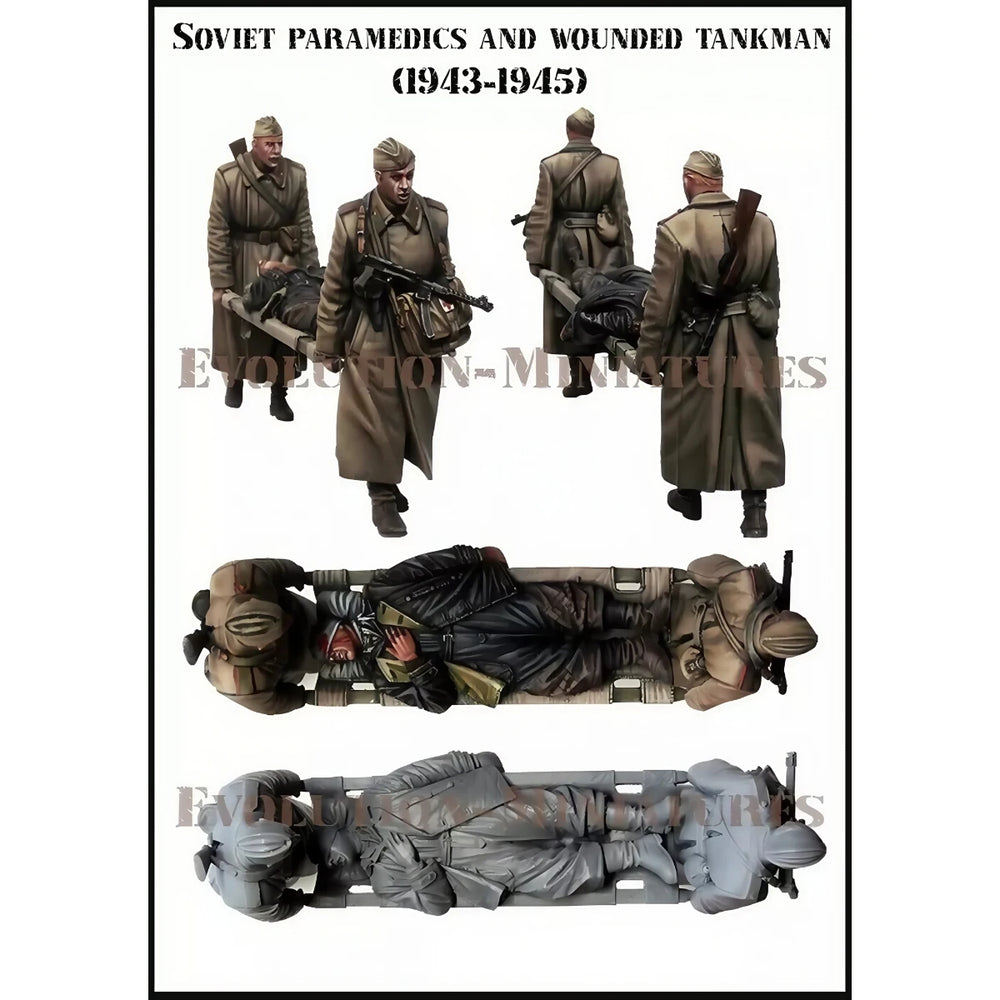 1/35 WWII Soviet Paramedics with Wounded Tankman, 3 Figures, Resin Model Figure Kit, Unassembled and Unpainted