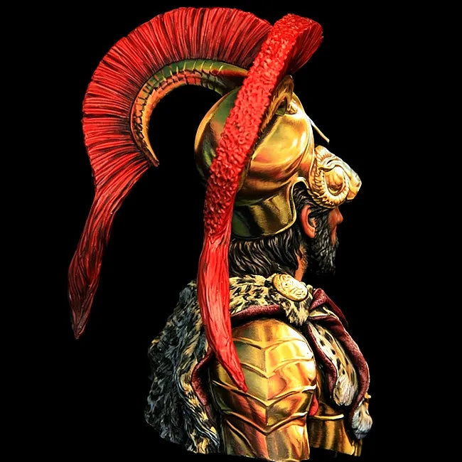 1/10 Ancient Bearded Roman General in Corinthian Helmet with Lion Pelt, Resin Model Bust Kit, Unassembled and Unpainted
