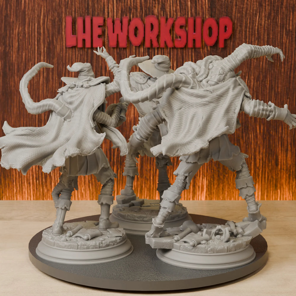 38mm Eldritch Plagued Wizard Trio, 3 Figures, Resin Model Figure Kit, Fantasy Theme, Unassembled and Unpainted