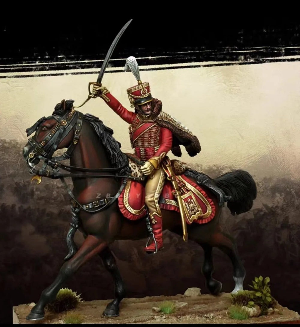 54mm Napoleonic French Cavalry Officer with Raised Saber, Resin Model Figure Kit, Unassembled and Unpainted
