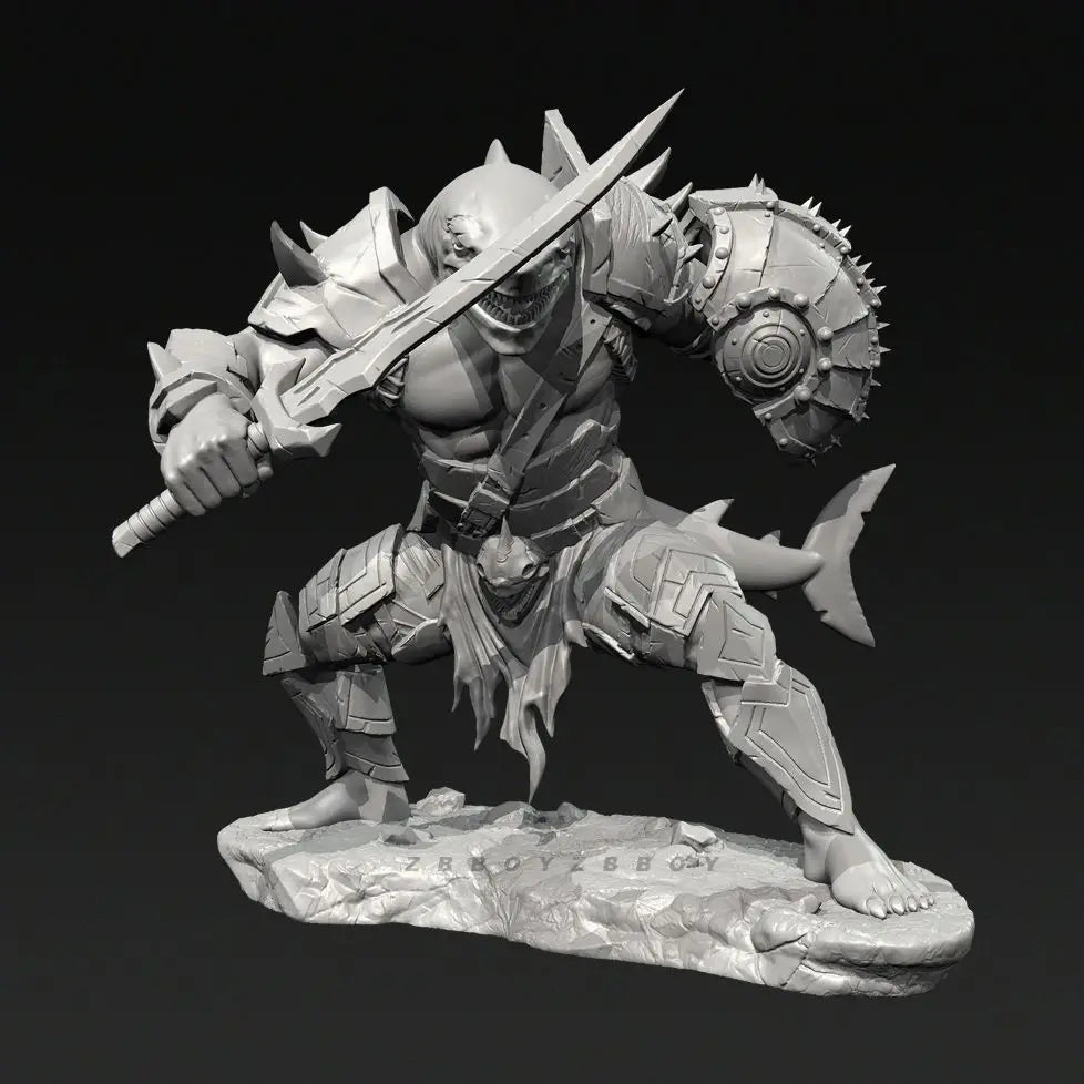75mm Shark Monster Warrior, 5 Figures, Resin Model Figure Kit, Fantasy Theme, Unassembled and Unpainted