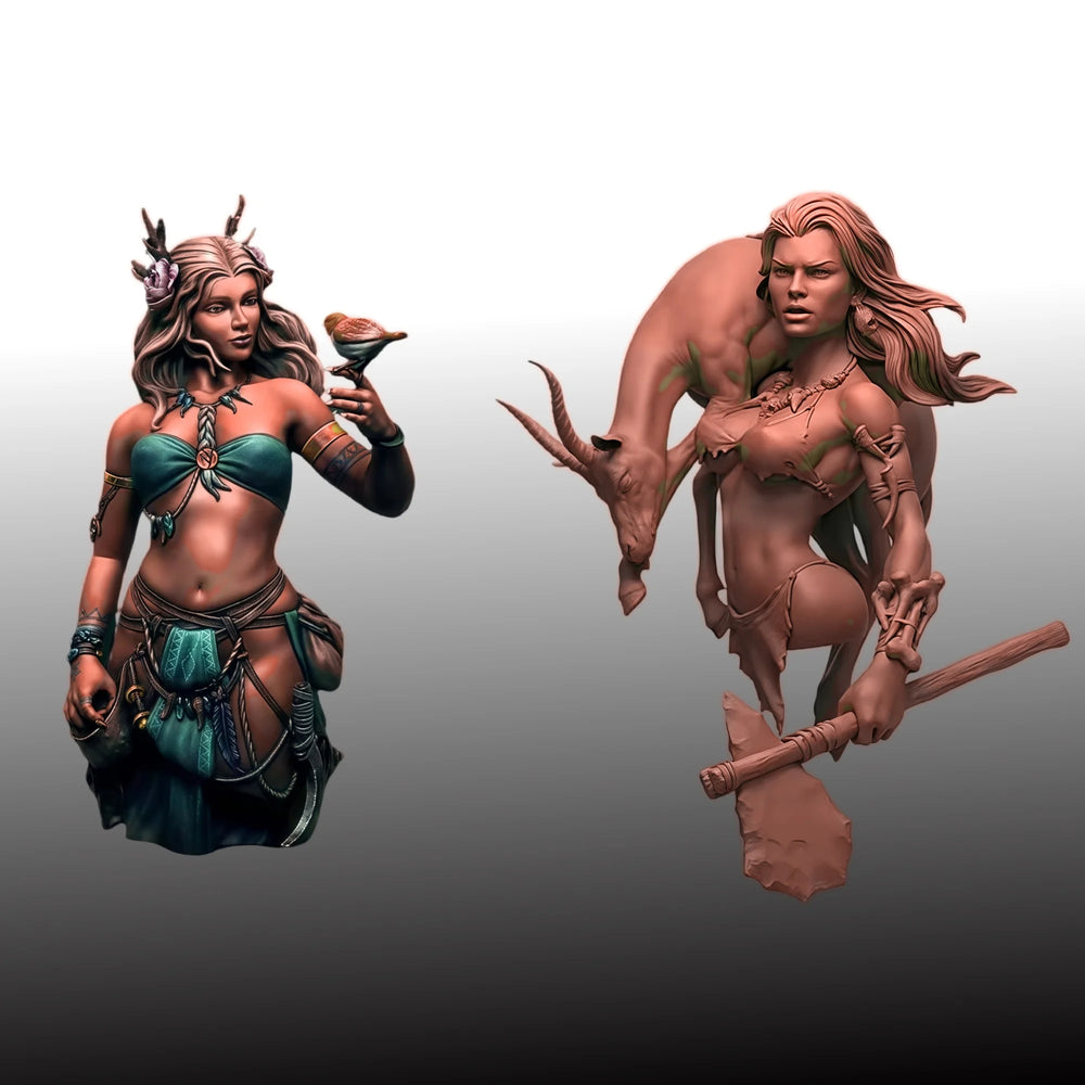 1/10 Female Warriors, 2 Figures, Resin Model Bust Kit, Fantasy Theme, Unassembled and Unpainted