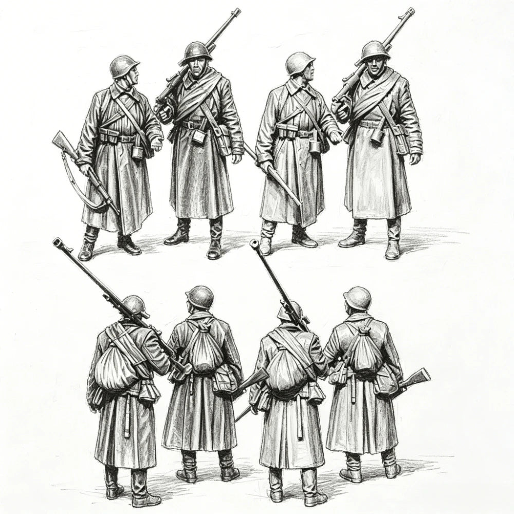 1/35 WWI Russian Infantry with Bayonets, 8 Figures, Resin Model Figure Kit, Unassembled and Unpainted