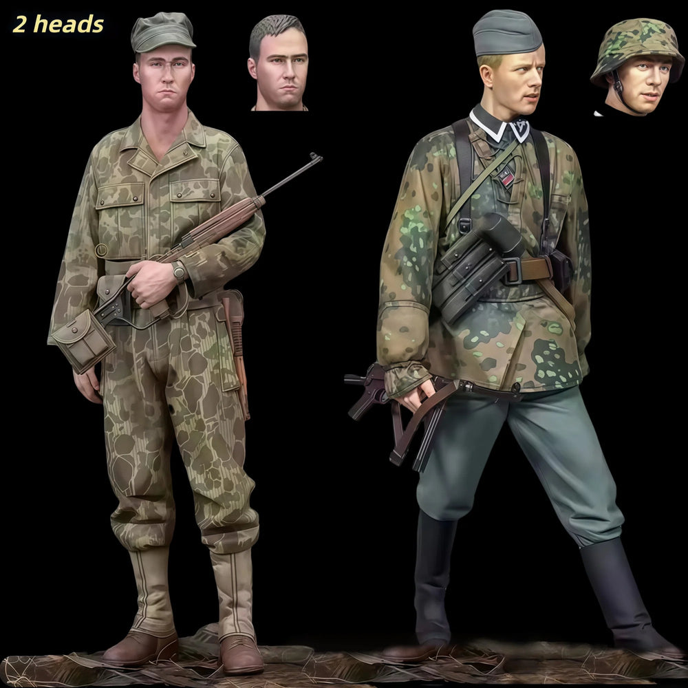 1/16 WWII German Rifleman and MP40 Gunner, 2 Figures, Resin Model Figure Kit, Unassembled and Unpainted