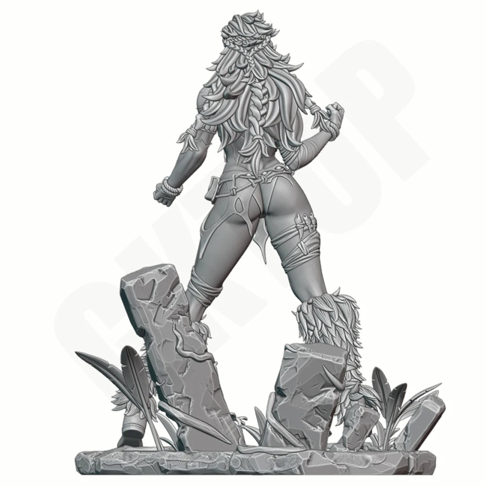 1/24 Barbarian Warrior with Fur Wraps and Long Hair, Resin Model Figure Kit, Fantasy Theme, Unassembled and Unpainted