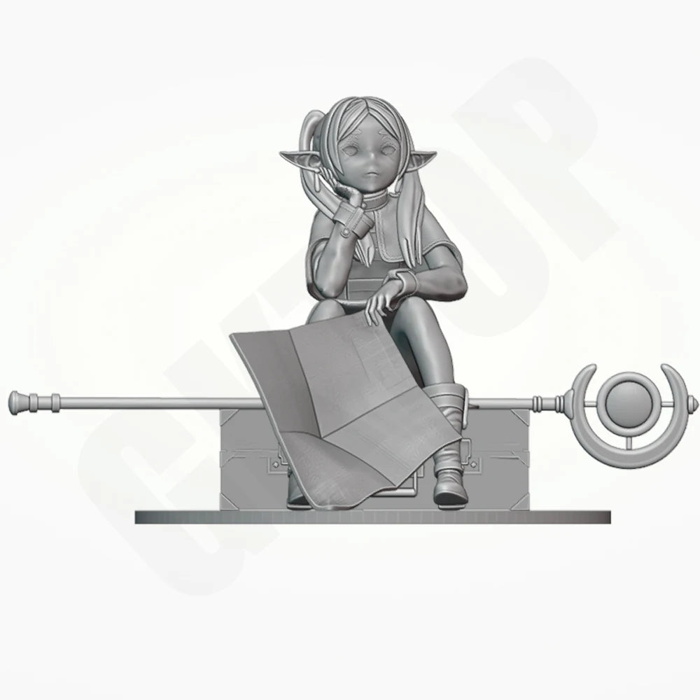 1/24 Female Elf with Pink Hair in Yellow Coat, Resin Model Figure Kit, Fantasy Theme, Unassembled and Unpainted