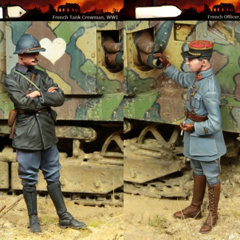 1/35 WWI French Tank Officer and Crew, 2 Figures, Resin Model Figure Kit, Unassembled and Unpainted
