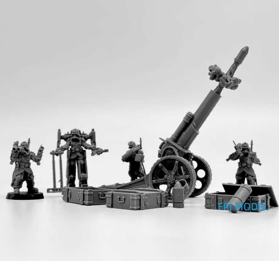 28mm Grim Guard Light Artillery, 8 Figures, Resin Model Figure Kit, Fantasy Theme, Unassembled and Unpainted