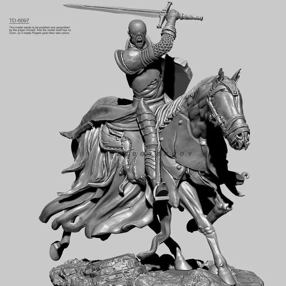75mm Demon Knight on Horseback, Resin Model Figure Kit, Fantasy Theme, Unassembled and Unpainted