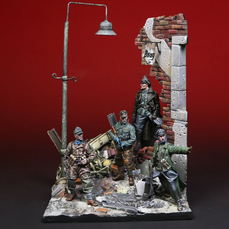 1/35 WWII Urban Bunker Soldiers, 4 Figures, Resin Model Diorama Kit, Unassembled and Unpainted