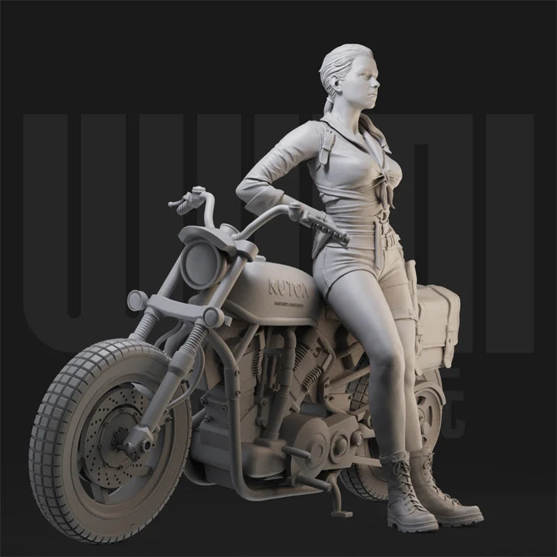 1/24 Female Motorcycle Enthusiast, 3 Figures, Resin Model Figure Kit, Unassembled and Unpainted