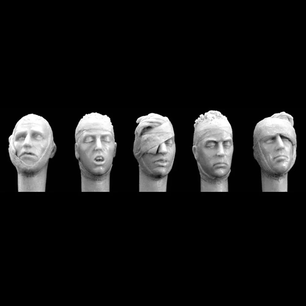 1/35 Military Bandaged Soldier Heads (5), 5 Figures, Resin Model Bust Kit, Military Theme, Unassembled and Unpainted