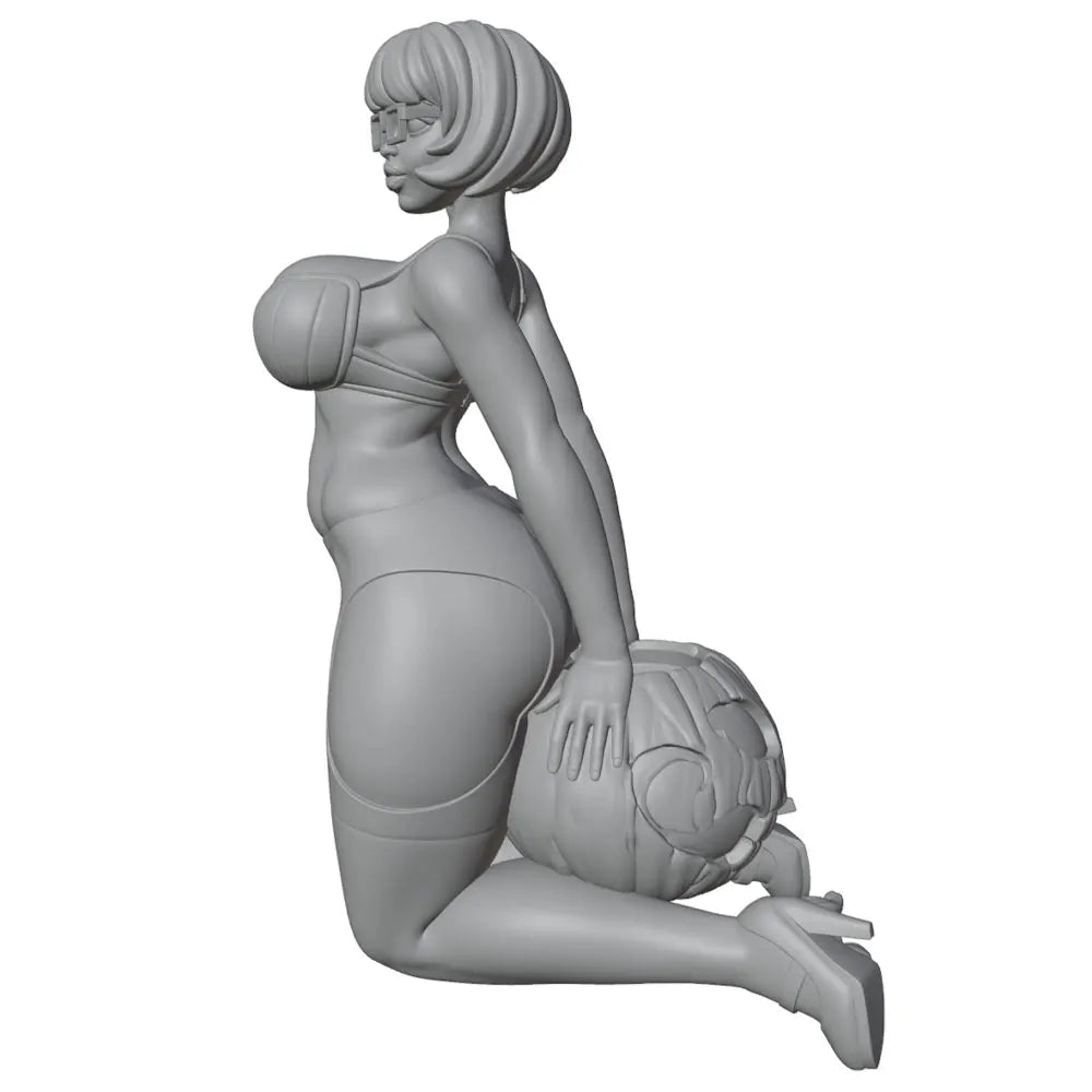 75mm Pin-up Female with Pumpkin, Resin Model Figure Kit, Unassembled and Unpainted