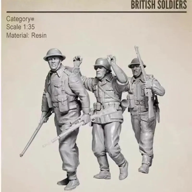 1/35 WWII British North Africa, 3 Figures, Resin Model Figure Kit, Unassembled and Unpainted
