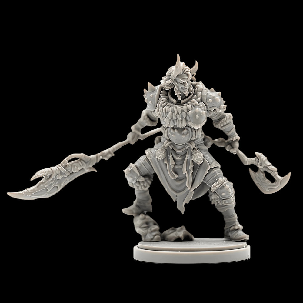 38mm Horned Demon Warrior with Twin Axes, Resin Model Figure Kit, Fantasy Theme, Unassembled and Unpainted