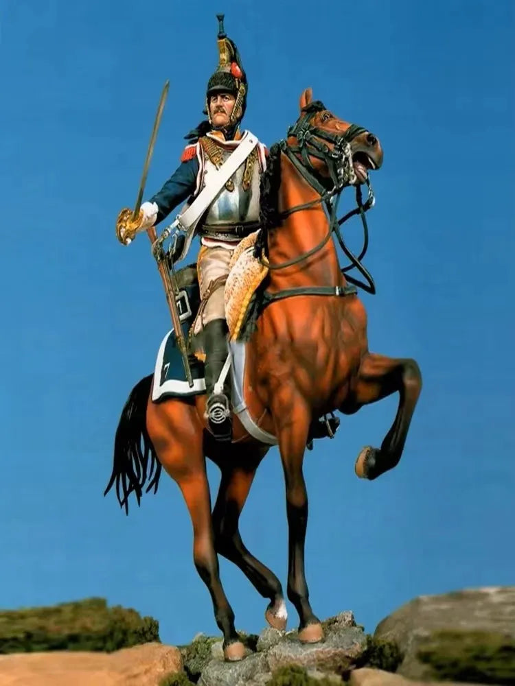 90mm Napoleonic Cavalry Officer on Horse, Resin Model Figure Kit, Unassembled and Unpainted