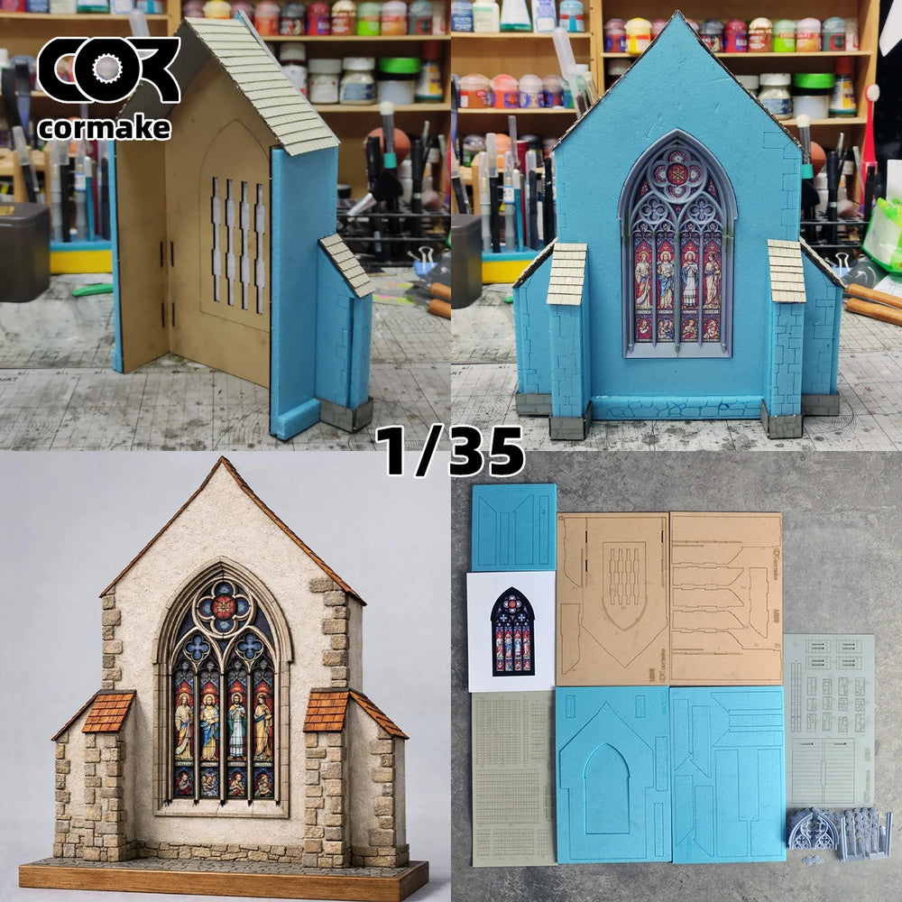 1/35 Medieval Gothic Chapel, Resin Model Diorama Kit, Unassembled and Unpainted