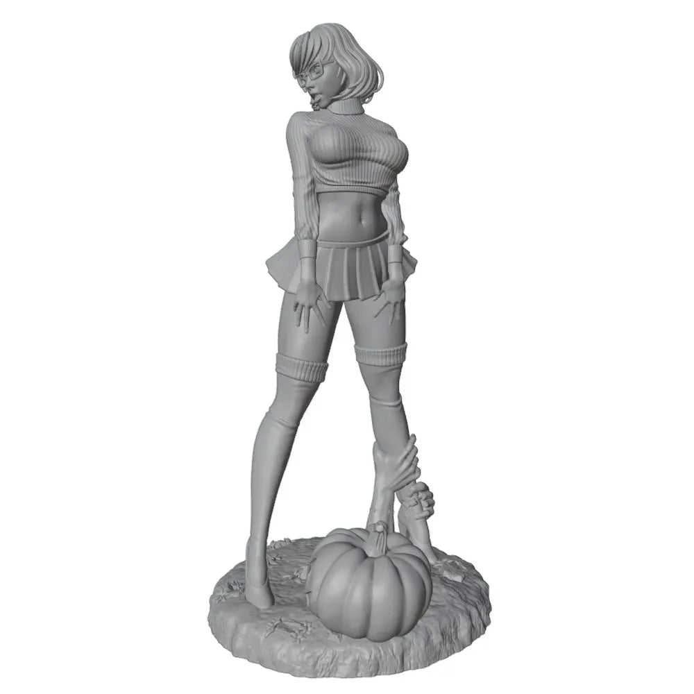 1/24 Autumn Pin-up Standing on Pumpkin, Resin Model Figure Kit, Unassembled and Unpainted