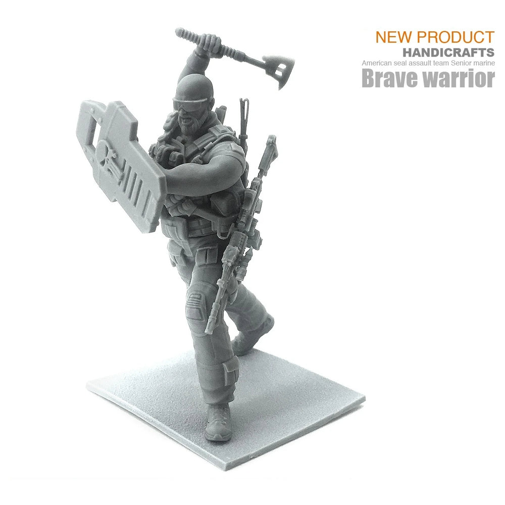 75mm Modern Tactical Team with Shield and Rifle, Resin Model Figure Kit, Unassembled and Unpainted