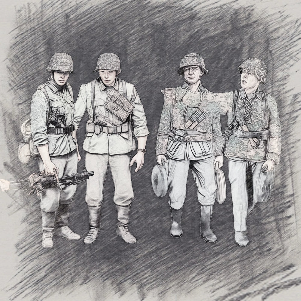 1/35 WWII German Infantry Squad Standing, 4 Figures, Resin Model Figure Kit, Unassembled and Unpainted
