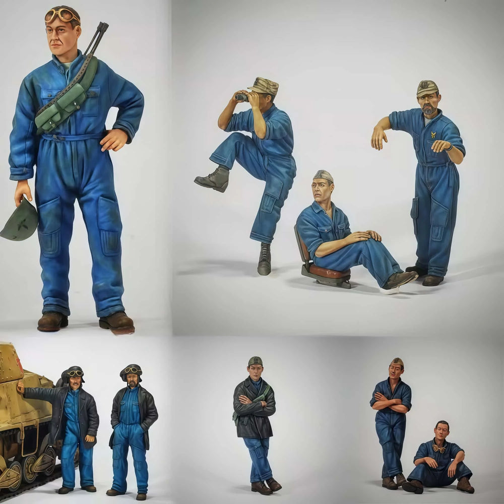 1/35 Modern Pilots in Blue Flight Suits, 9 Figures, Resin Model Figure Kit, Unassembled and Unpainted