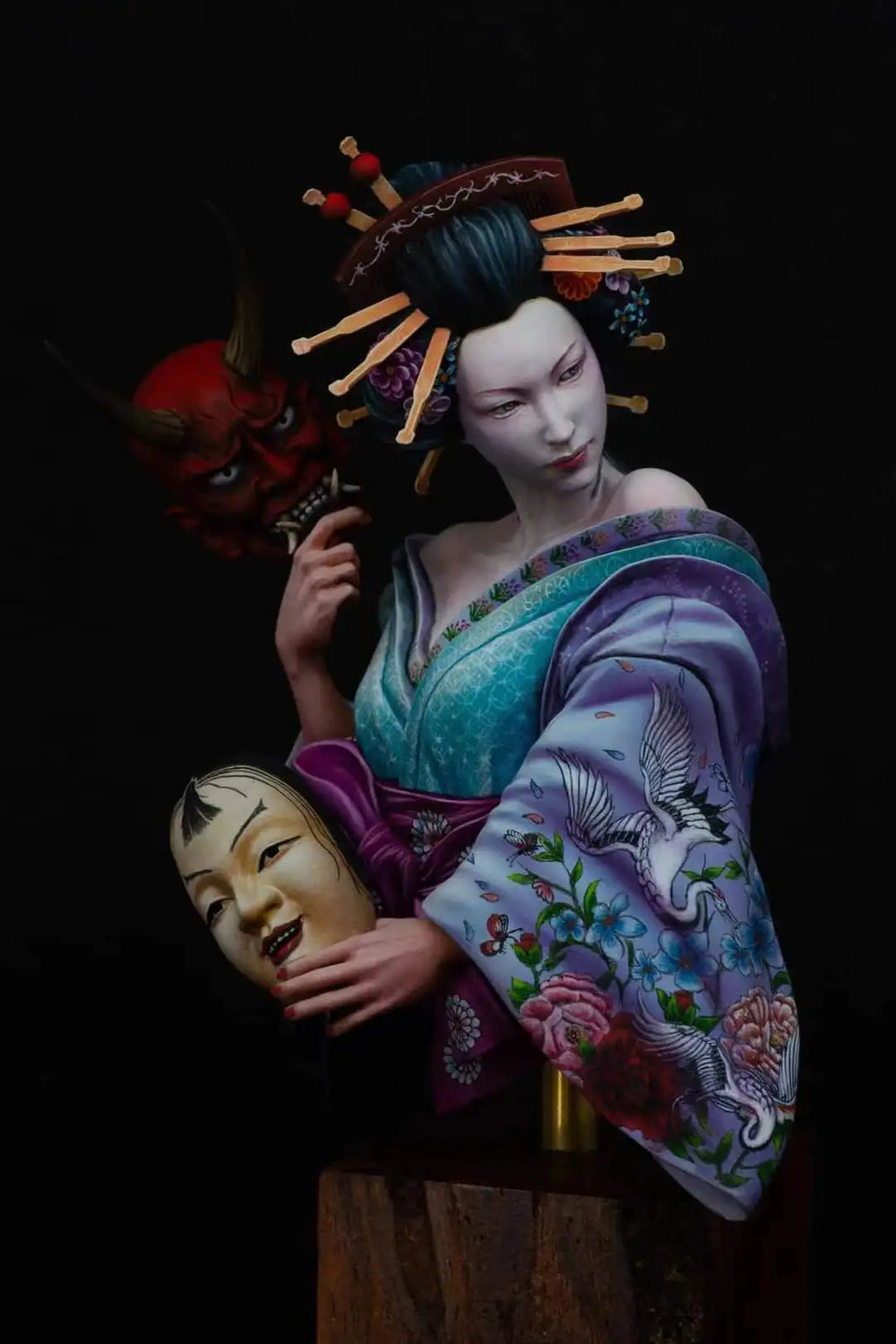 1/9 Female with Oni Mask, Resin Model Bust Kit, Fantasy Theme, Unassembled and Unpainted