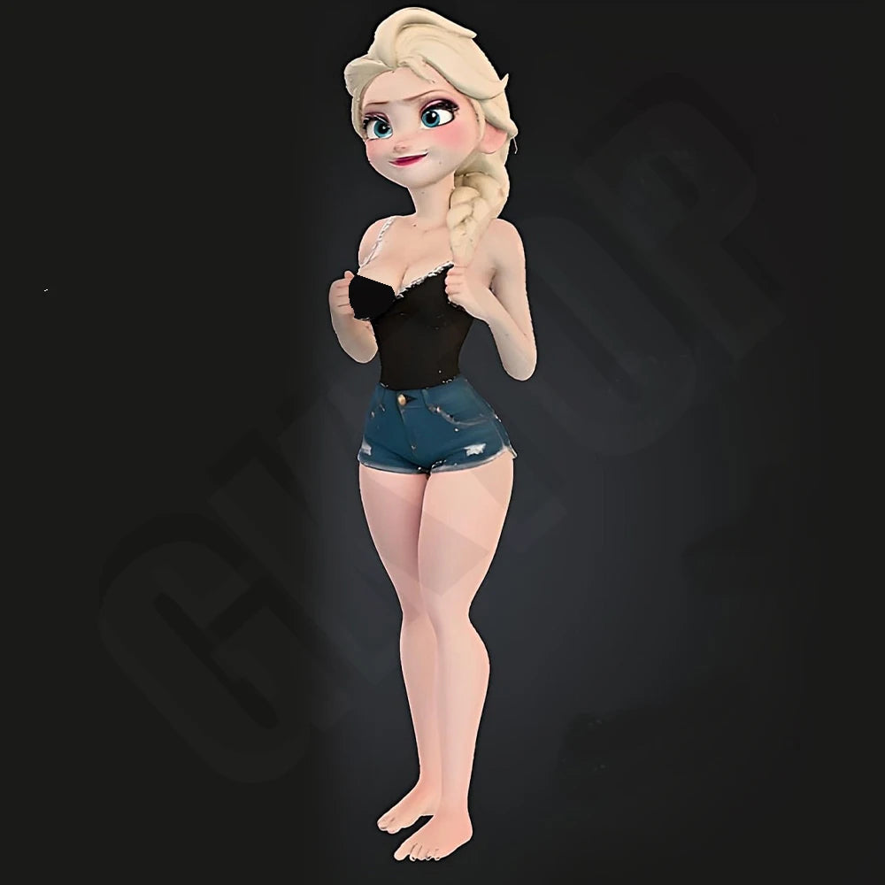 1/24 Blonde Anime Girl in Black Strapless Top and Shorts, Resin Model Figure Kit, Anime Theme, Unassembled and Unpainted