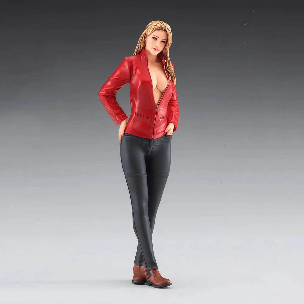 1/12 Blonde Woman in Red Leather, Resin Model Figure Kit, Unassembled and Unpainted