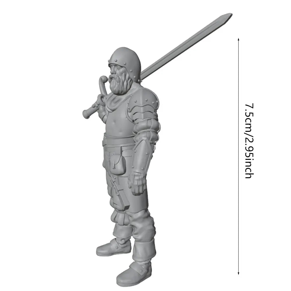 75mm Medieval Bearded Viking Warrior with Greatsword, Resin Model Figure Kit, Unassembled and Unpainted