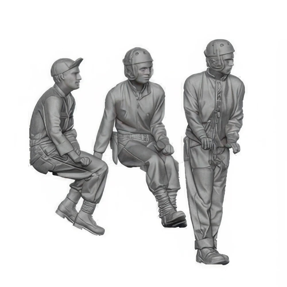 1/35 WWII Hellcat Aircrew, 3 Figures, Resin Model Figure Kit, Unassembled and Unpainted