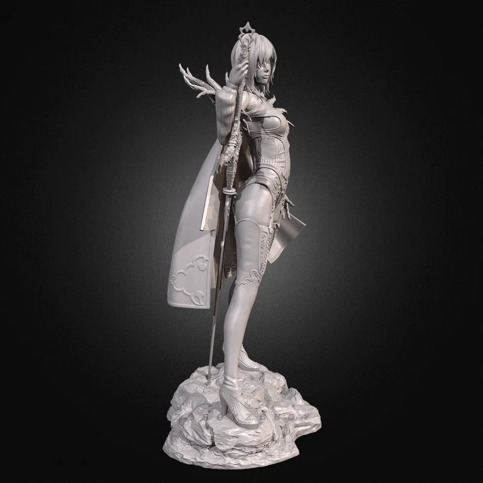 75mm Warrior with Spiked Pauldrons and Spear, Resin Model Figure Kit, Fantasy Theme, Unassembled and Unpainted