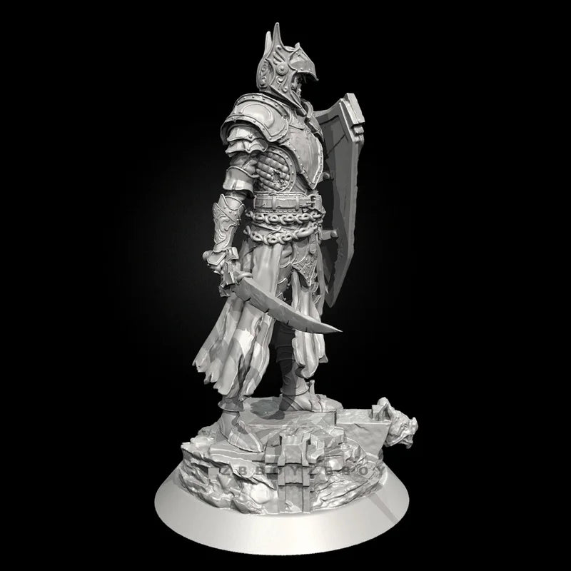 75mm Undead Knight in Horned Helm with Cape, Resin Model Figure Kit, Fantasy Theme, Unassembled and Unpainted