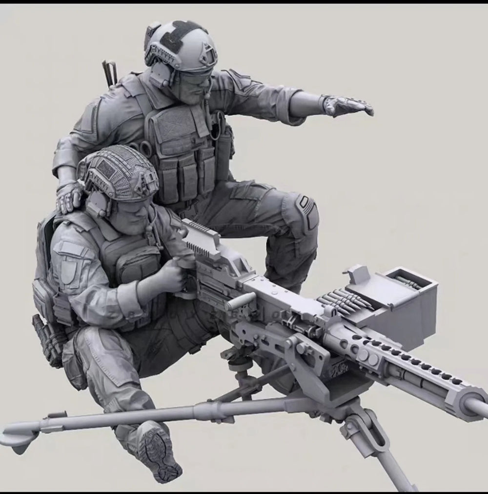 1/35 Modern Tactical Squad with Machine Gunner and Marksman, 2 Figures, Resin Model Figure Kit, Unassembled and Unpainted
