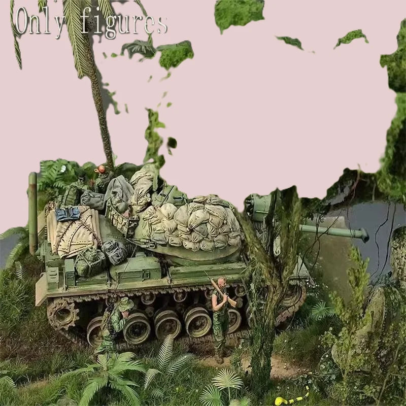 1/35 WWII Soldiers with Tank, 9 Figures, Resin Model Figure Kit, Unassembled and Unpainted